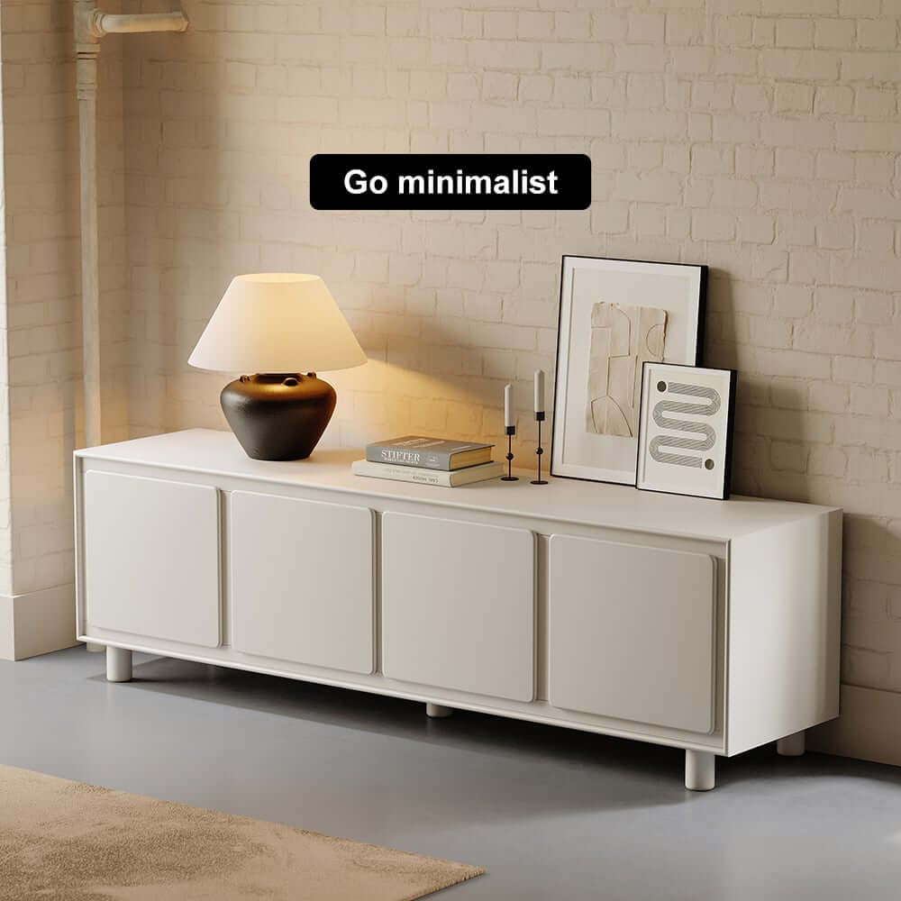 Modern White Freestanding TV Stand With Cabinets