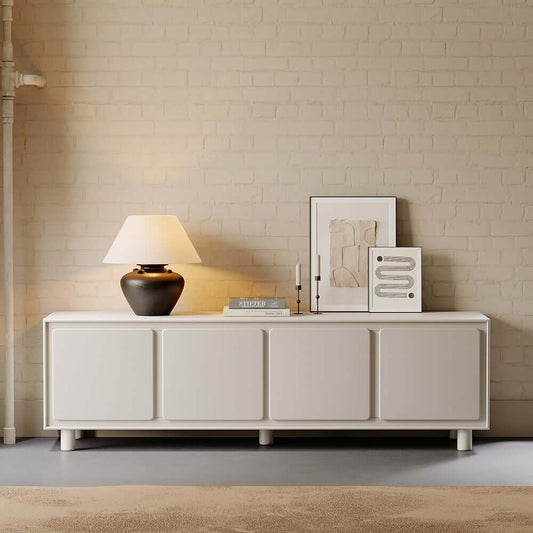 Modern White Freestanding TV Stand With Cabinets Main Product Image