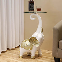 Modern White Glass Elephant Side Table With Gold Accents