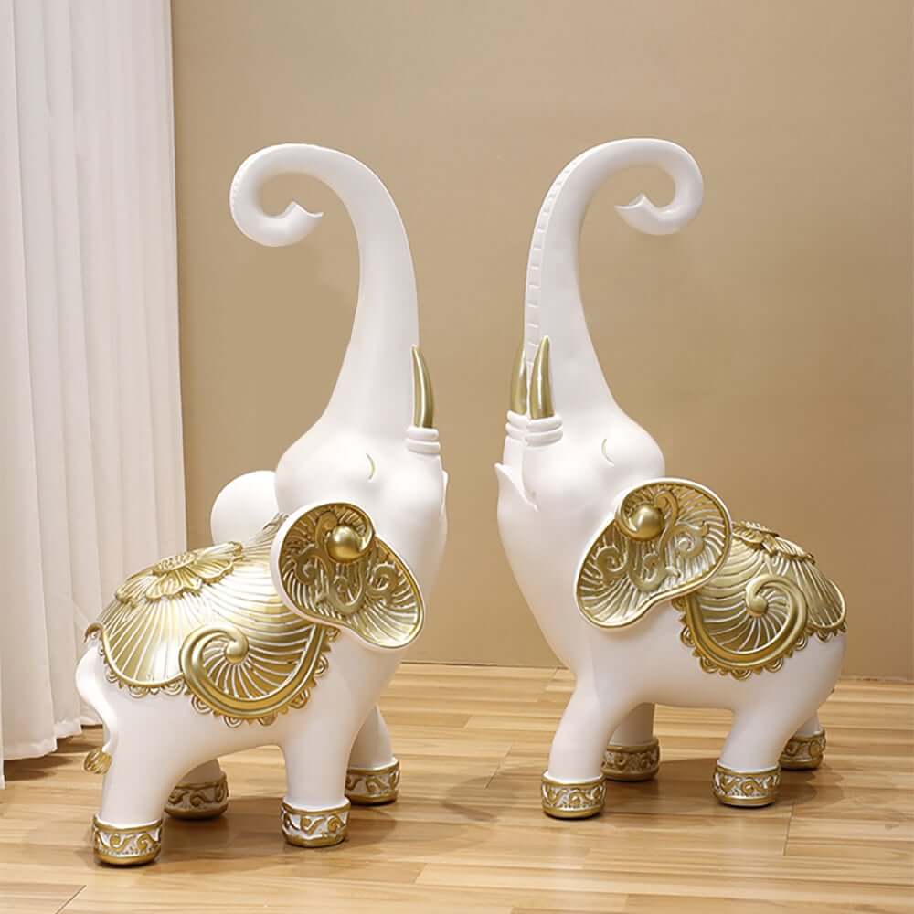 Modern White Glass Elephant Side Table With Gold Accents