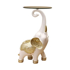 Modern White Glass Elephant Side Table With Gold Accents
