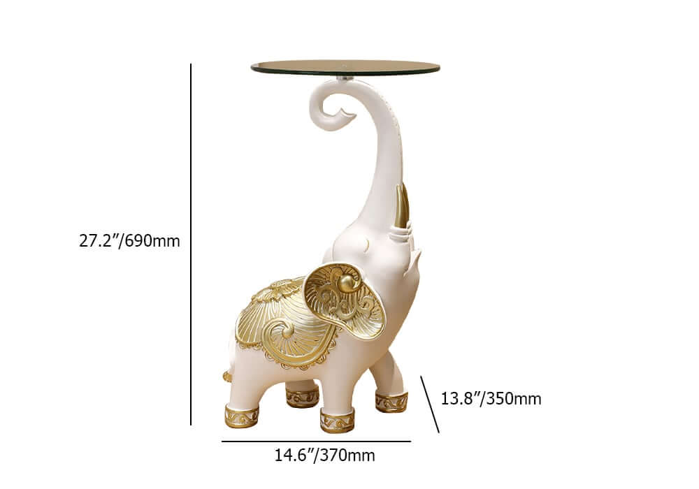 Modern White Glass Elephant Side Table With Gold Accents Dimensions