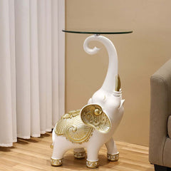 Modern White Glass Elephant Side Table With Gold Accents Main Product Image