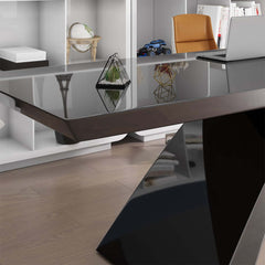 Modern White Glossy Writing Desk with Geometric Base