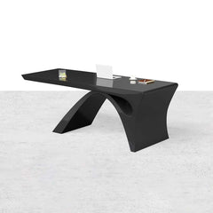 Modern White Glossy Writing Desk with Geometric Base