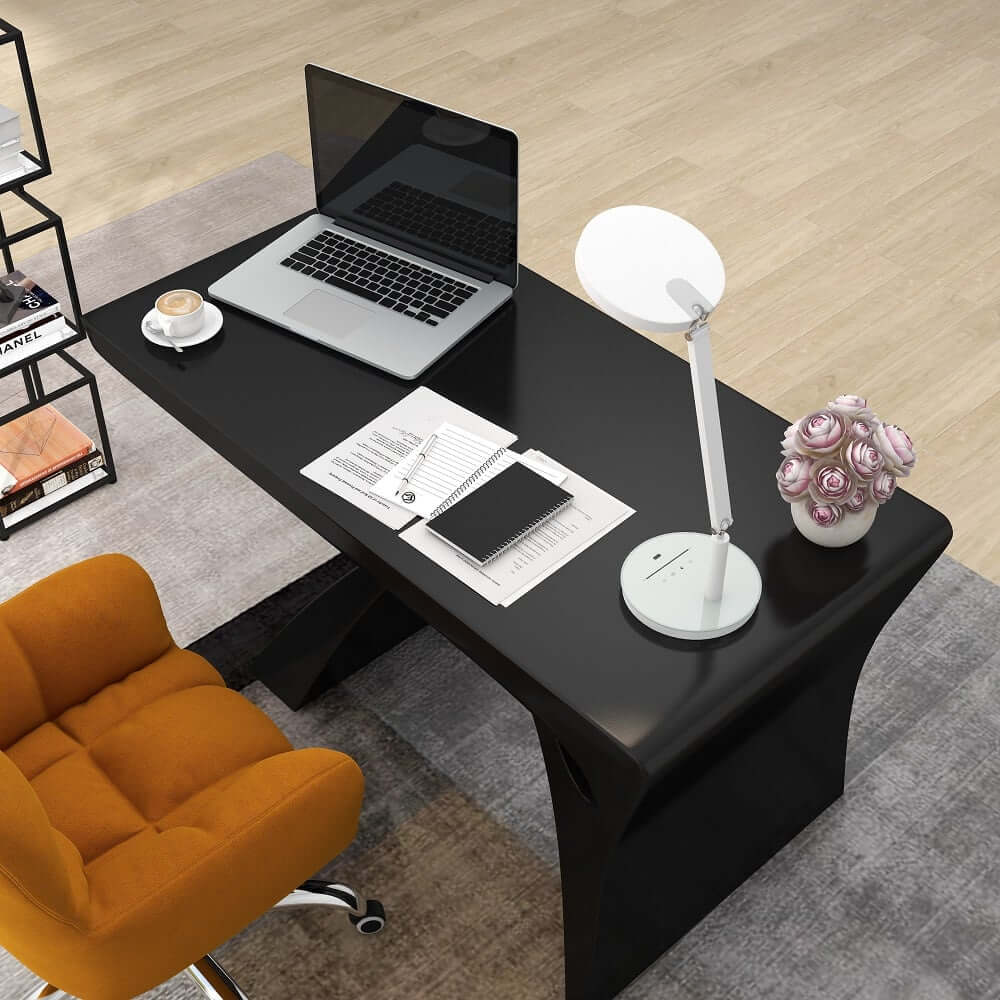 Modern White Glossy Writing Desk with Geometric Base