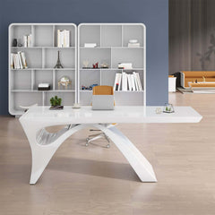 Modern White Glossy Writing Desk with Geometric Base
