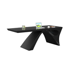 Modern White Glossy Writing Desk with Geometric Base