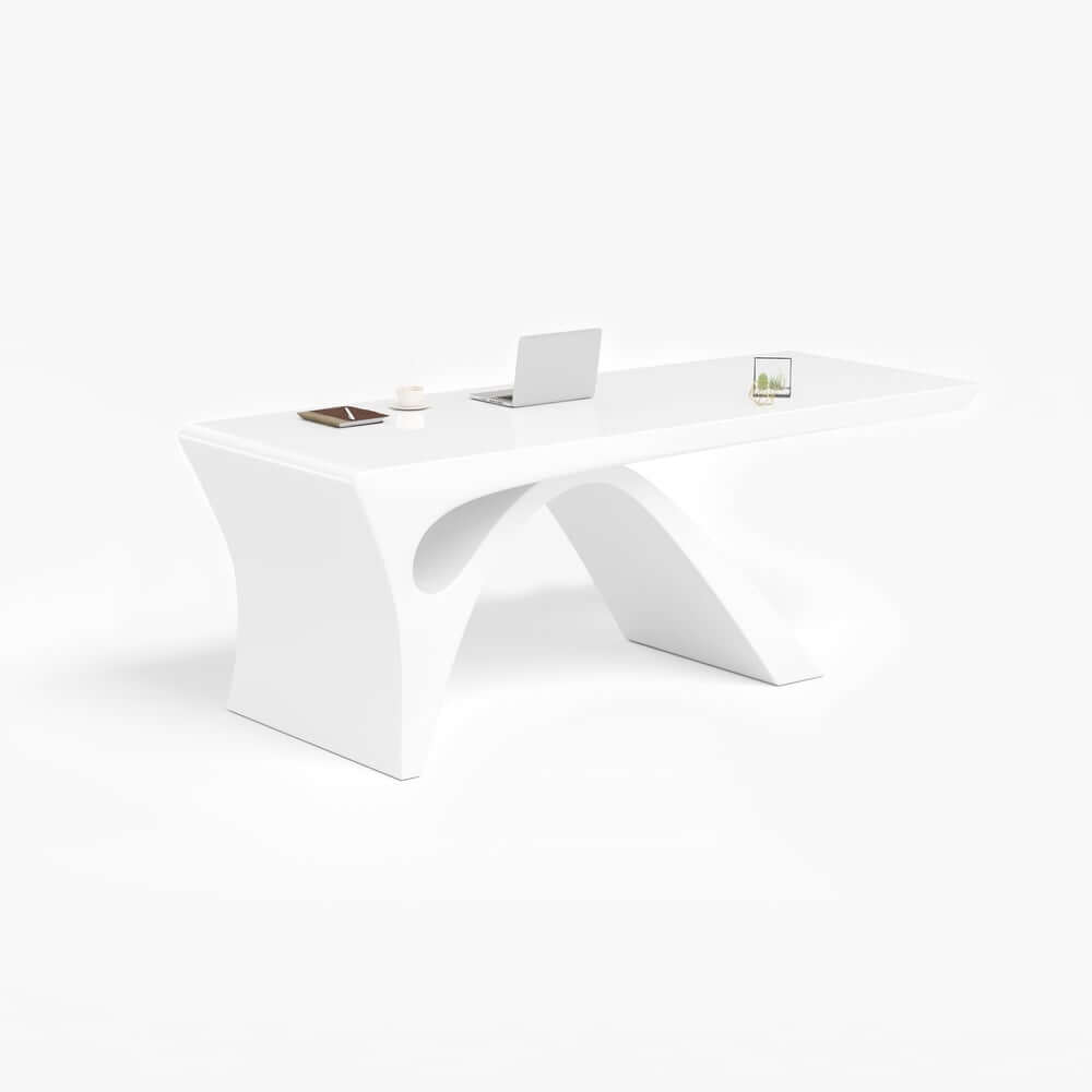 Modern White Glossy Writing Desk with Geometric Base
