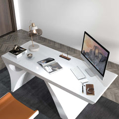 Modern White Glossy Writing Desk with Geometric Base