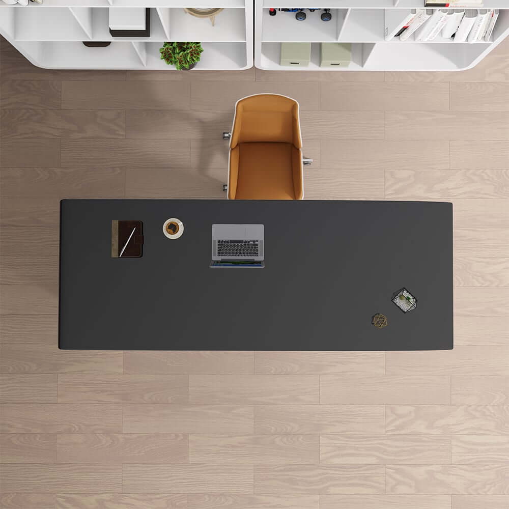 Modern White Glossy Writing Desk with Geometric Base