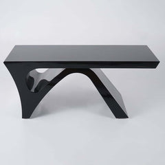 Modern White Glossy Writing Desk with Geometric Base