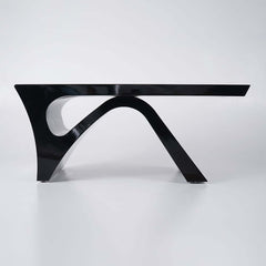 Modern White Glossy Writing Desk with Geometric Base