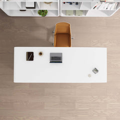 Modern White Glossy Writing Desk with Geometric Base