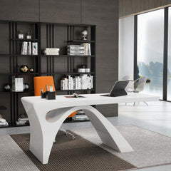 Modern White Glossy Writing Desk with Geometric Base Main Product Image