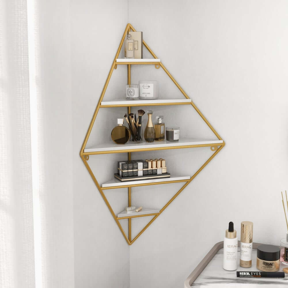 Modern White & Gold 5-Tier Wall-Mounted Corner Shelf