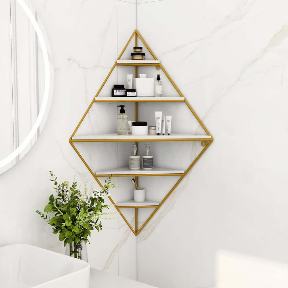 Modern White & Gold 5-Tier Wall-Mounted Corner Shelf