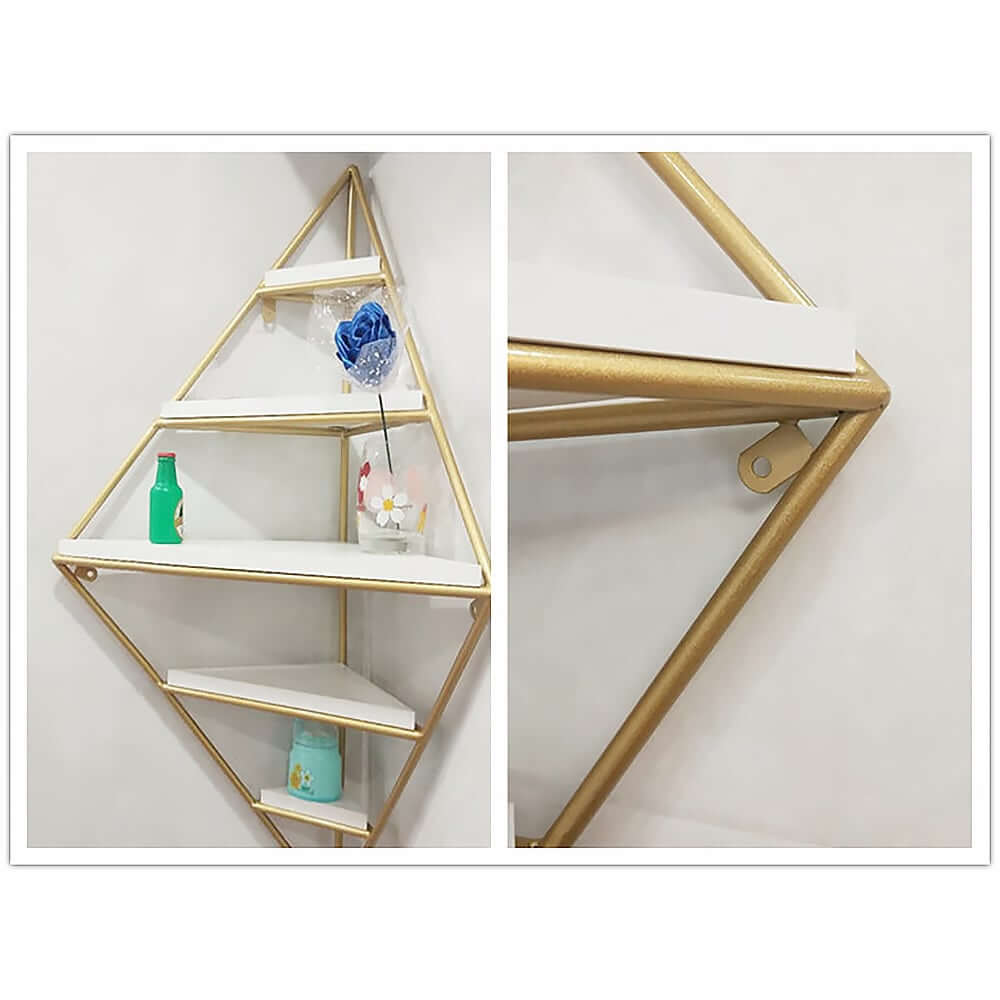 Modern White & Gold 5-Tier Wall-Mounted Corner Shelf