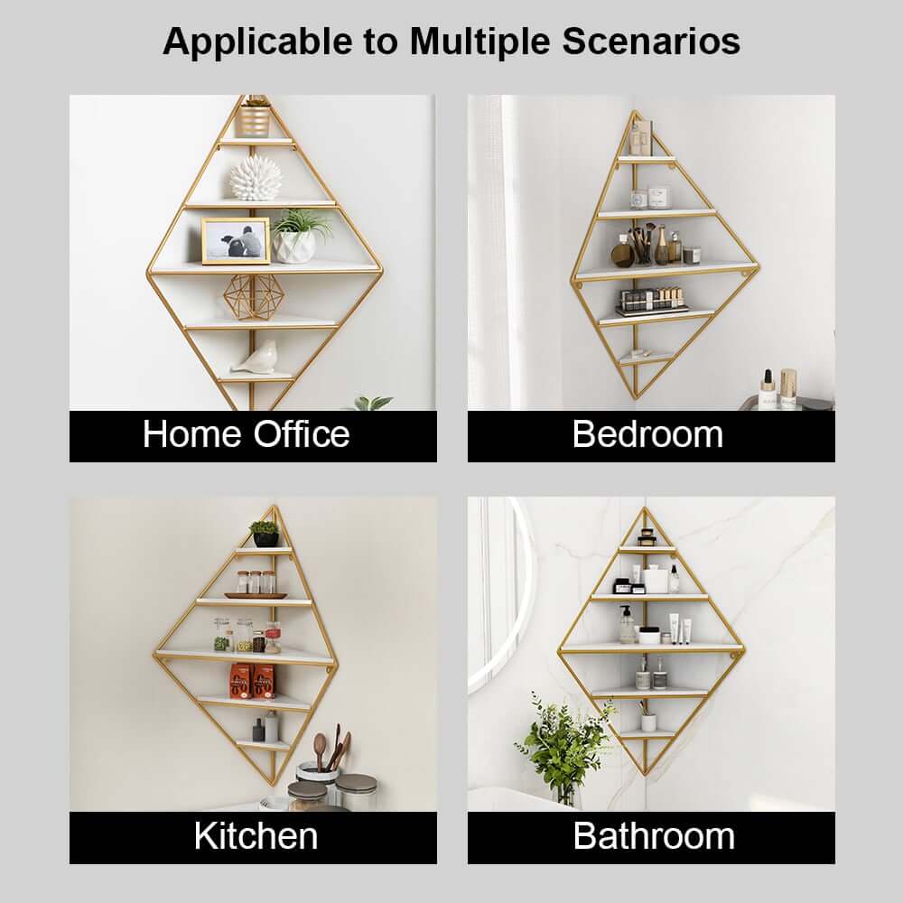 Modern White & Gold 5-Tier Wall-Mounted Corner Shelf