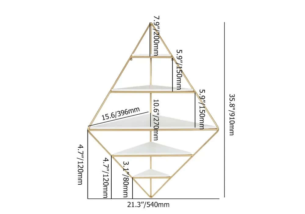 Modern White & Gold 5-Tier Wall-Mounted Corner Shelf Dimensions
