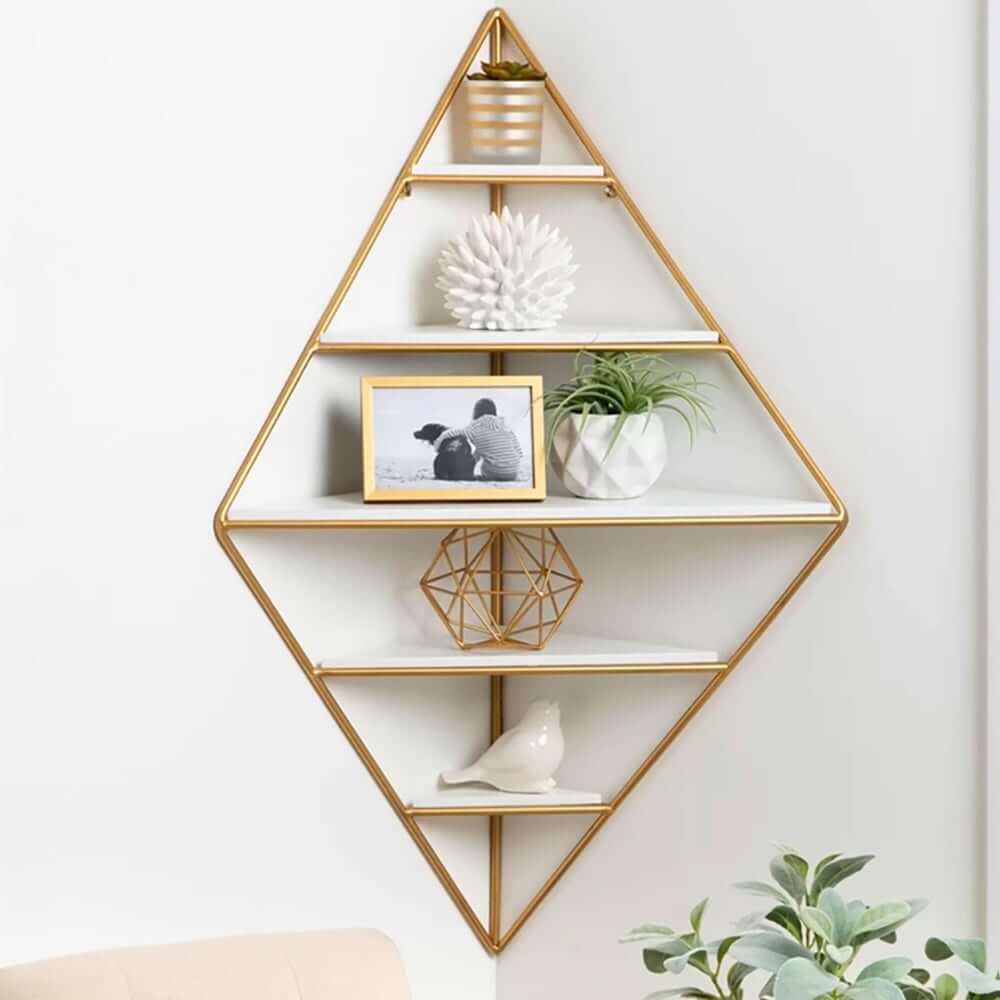 Modern White & Gold 5-Tier Wall-Mounted Corner Shelf Main Product Image