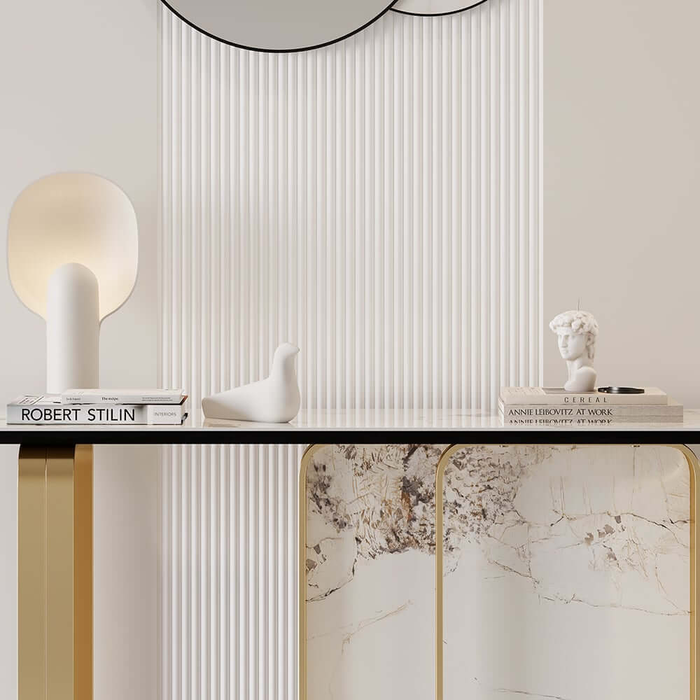 Modern White & Gold Console Table with Sintered Stone Top
