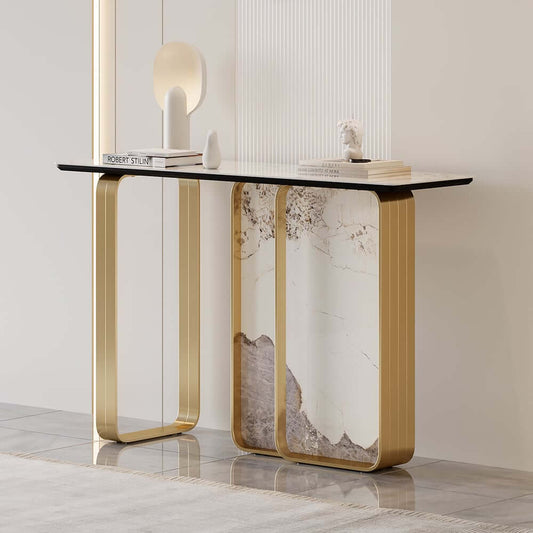 Modern White & Gold Console Table with Sintered Stone Top