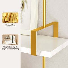 Modern White & Gold Floating Shelves - 3-Tier MDF Wall Mounted