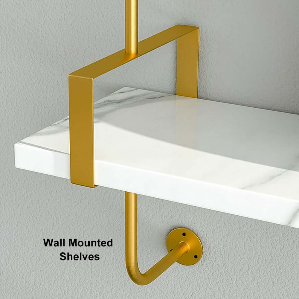 Modern White & Gold Floating Shelves - 3-Tier MDF Wall Mounted