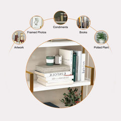 Modern White & Gold Floating Shelves - 3-Tier MDF Wall Mounted