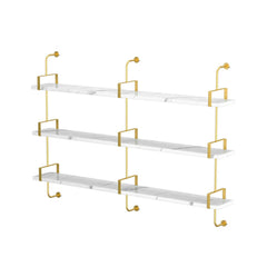 Modern White & Gold Floating Shelves - 3-Tier MDF Wall Mounted