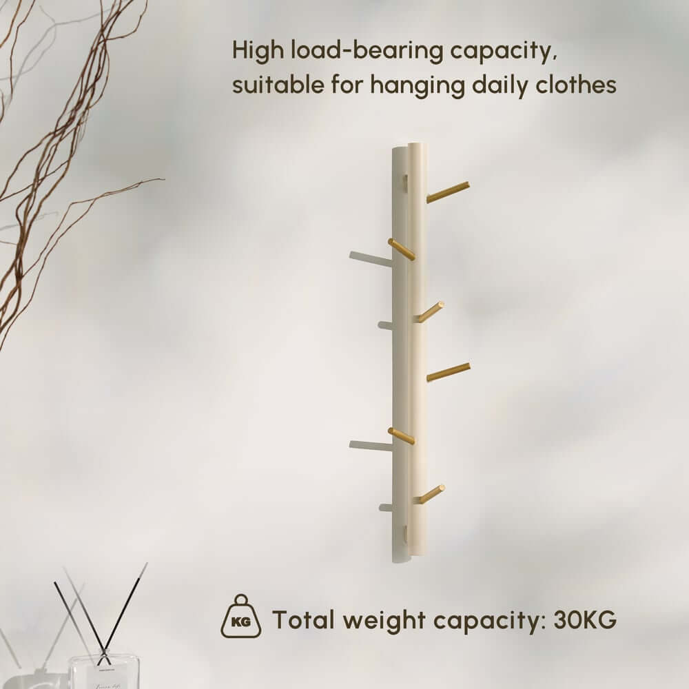 Modern White & Gold Metal Floating Garment Rack with Hooks