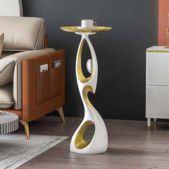 Modern White & Gold Resin Side Table With Tray Top