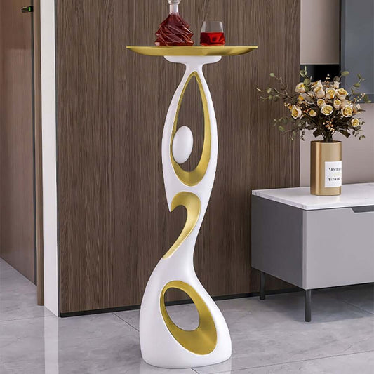 Modern White & Gold Resin Side Table With Tray Top