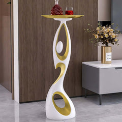 Modern White & Gold Resin Side Table With Tray Top