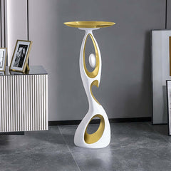 Modern White & Gold Resin Side Table With Tray Top