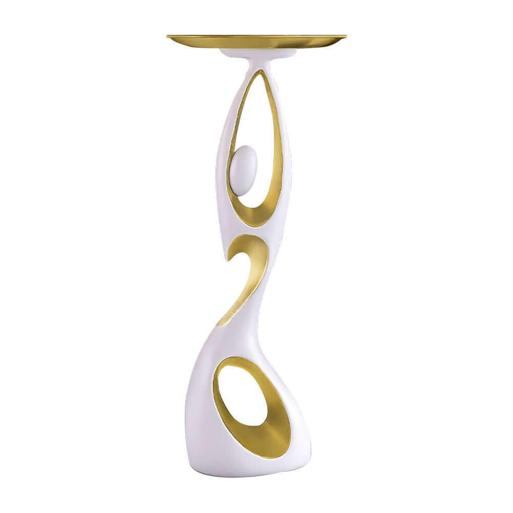Modern White & Gold Resin Side Table With Tray Top