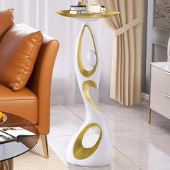Modern White & Gold Resin Side Table With Tray Top Main Product Image