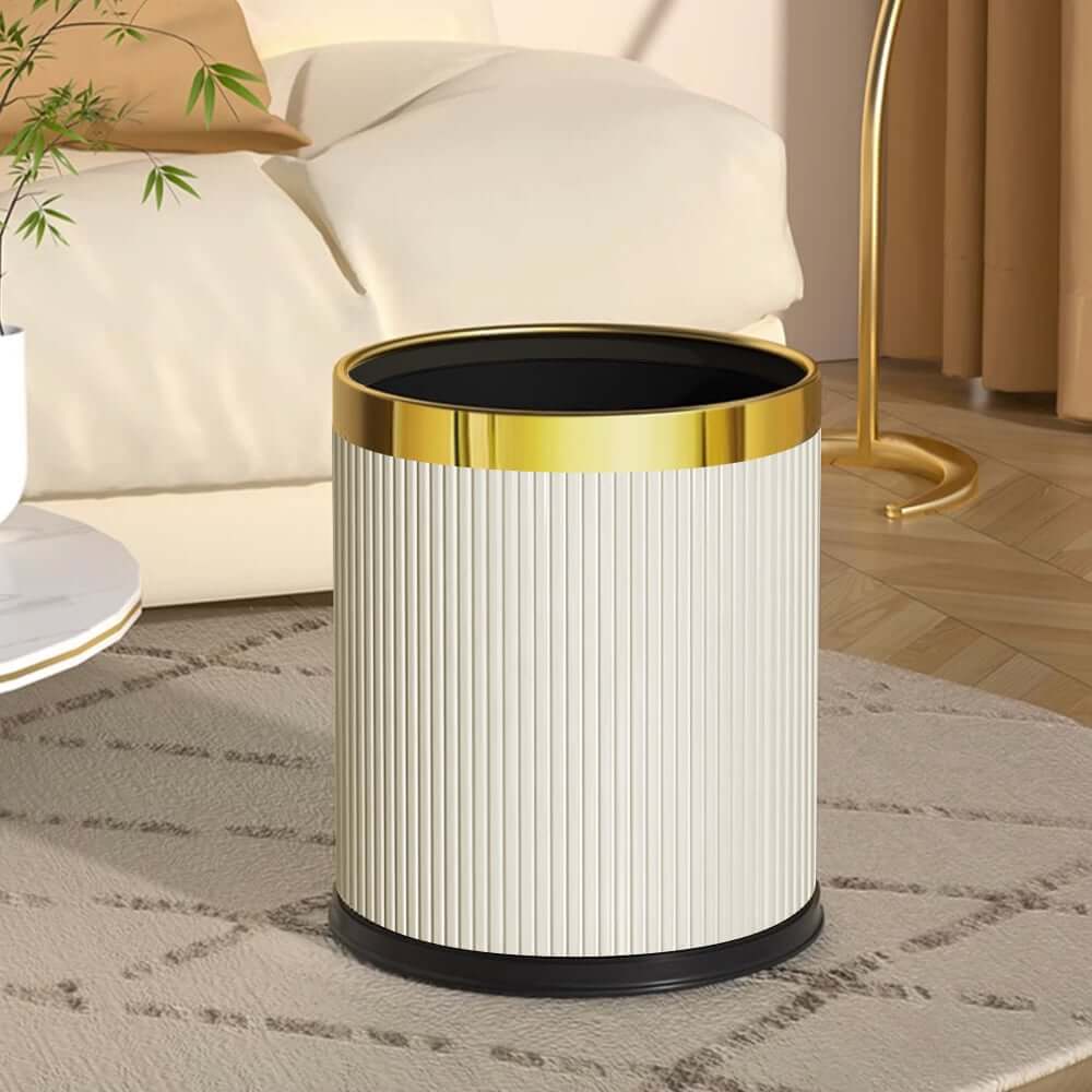 Modern White & Gold Round Trash Can with Removable Liner
