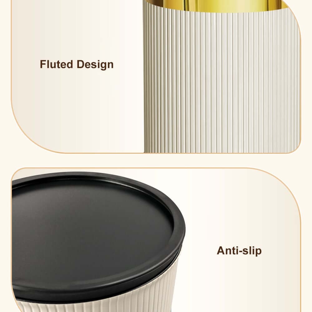 Modern White & Gold Round Trash Can with Removable Liner