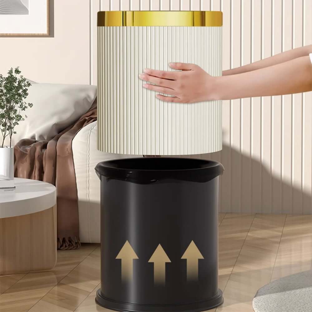 Modern White & Gold Round Trash Can with Removable Liner