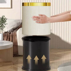 Modern White & Gold Round Trash Can with Removable Liner