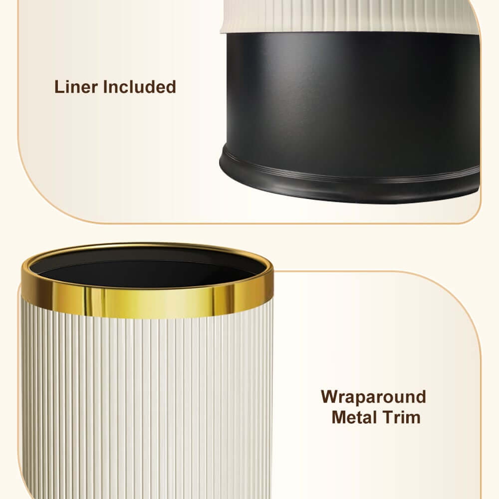 Modern White & Gold Round Trash Can with Removable Liner