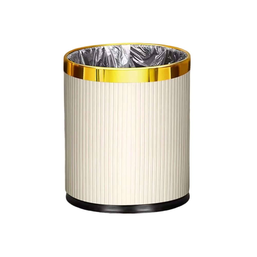 Modern White & Gold Round Trash Can with Removable Liner