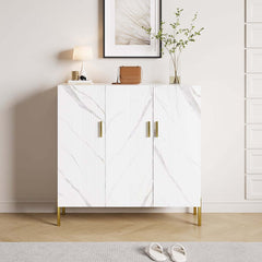 Modern White & Gold Shoe Cabinet with 3 Doors and 5 Shelves