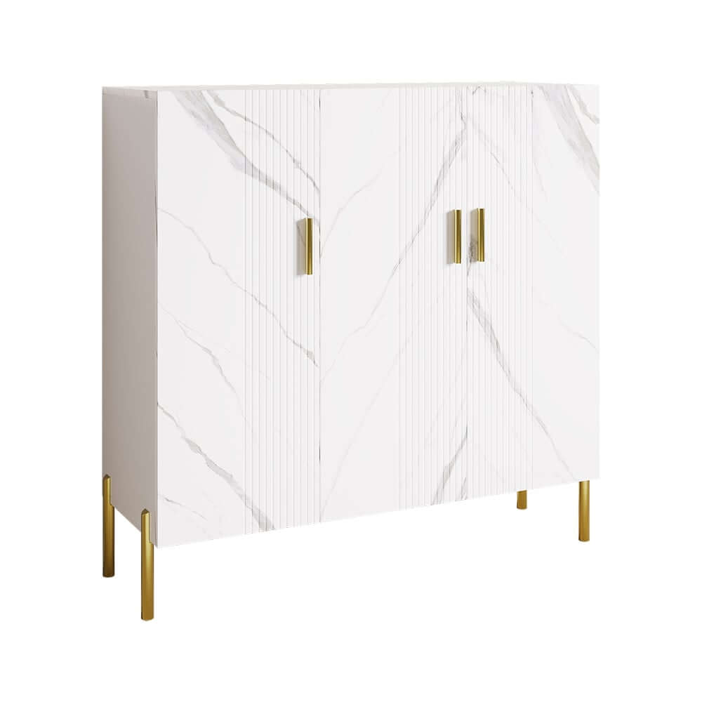 Modern White & Gold Shoe Cabinet with 3 Doors and 5 Shelves