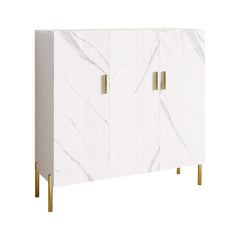 Modern White & Gold Shoe Cabinet with 3 Doors and 5 Shelves