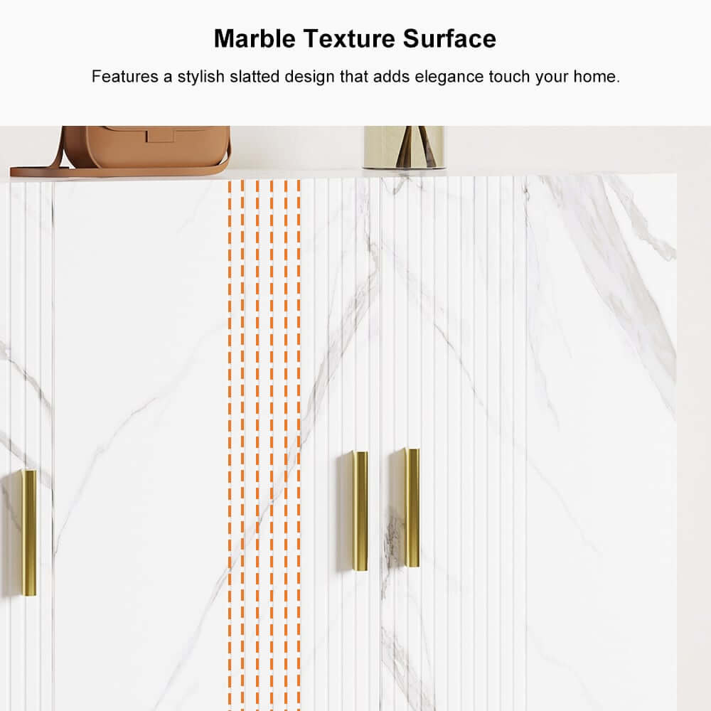 Modern White & Gold Shoe Cabinet with 3 Doors and 5 Shelves