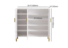 Modern White & Gold Shoe Cabinet with 3 Doors and 5 Shelves Dimensions