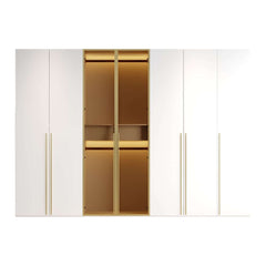 Modern White & Gold Wardrobe with LED Lighting and Glass Doors